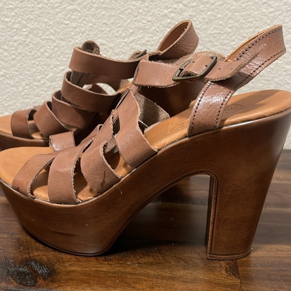 NNB sblock heel tan brown strappy leather platform shoes size 7 - Picture 4 of 16